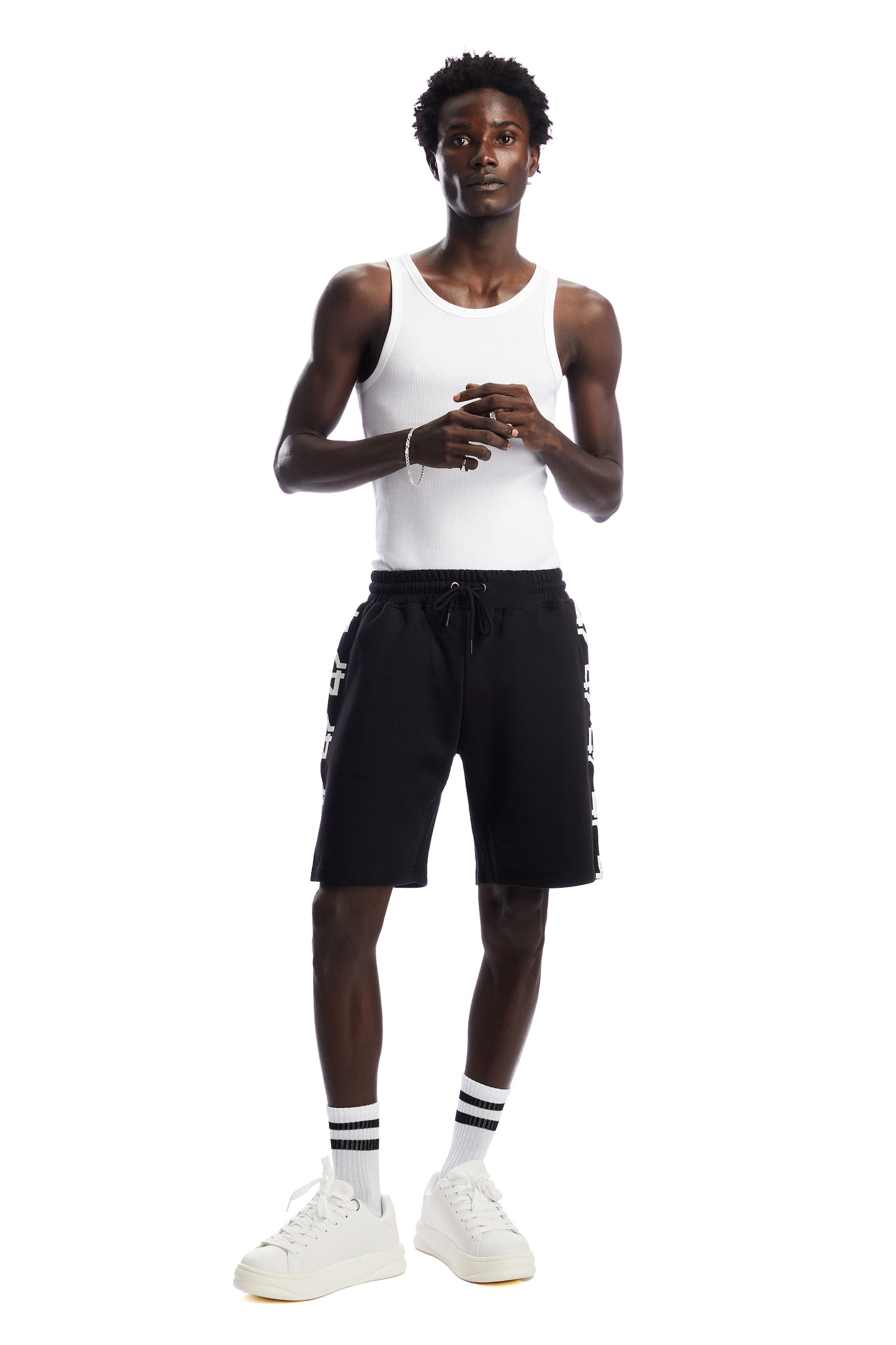 White on Black Shorts